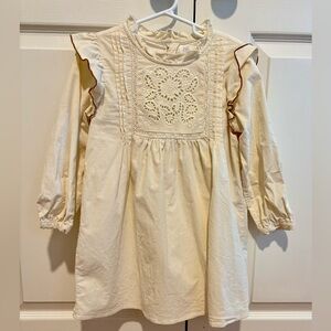 Zara Girls Corduroy Cream Embroidered Dress Size 4-5